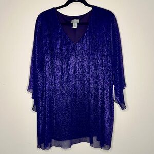 CATHRINES V Neck Flutter Tunic Blouse in an Shimmering Purple, Fully Lined 4X